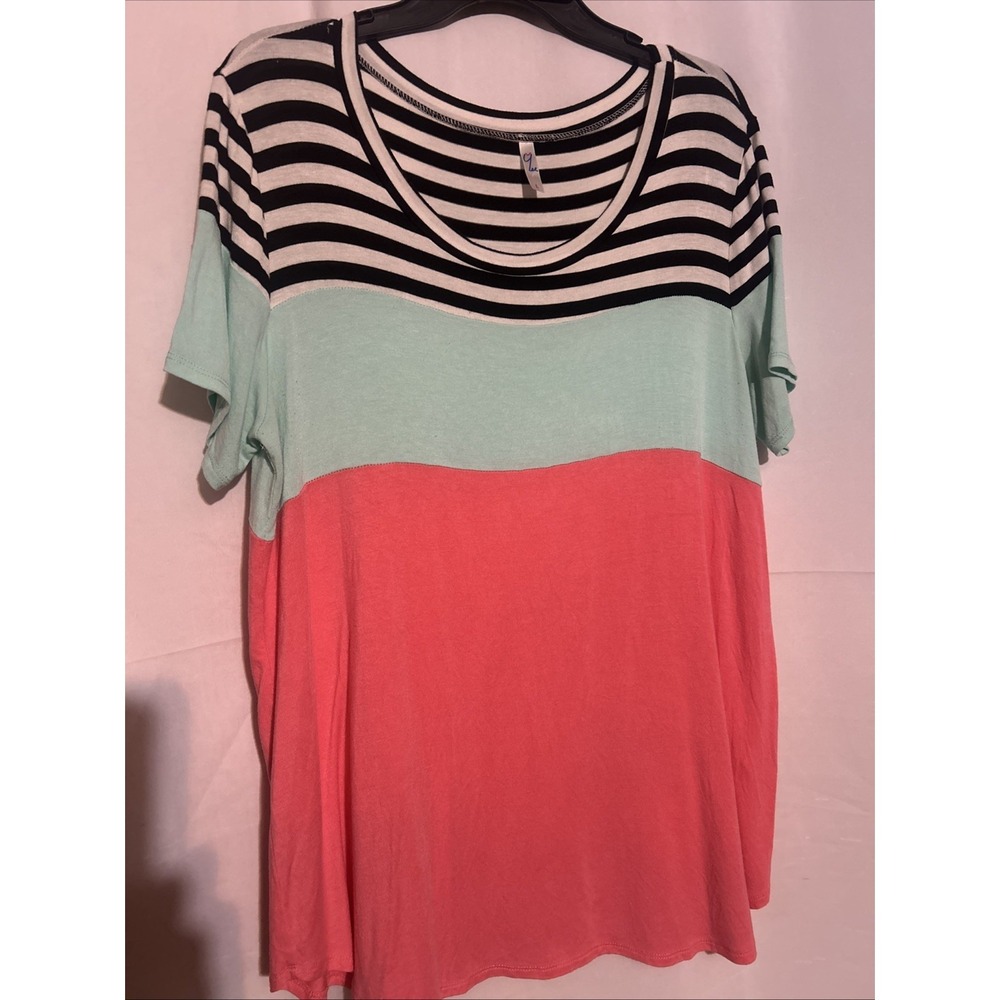 Women's Color Block Short Sleeve Top Size L